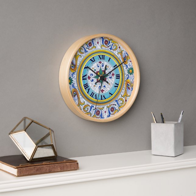 Intricate Deruta Motif Floral Pattern Kitchen Clock (Office)
