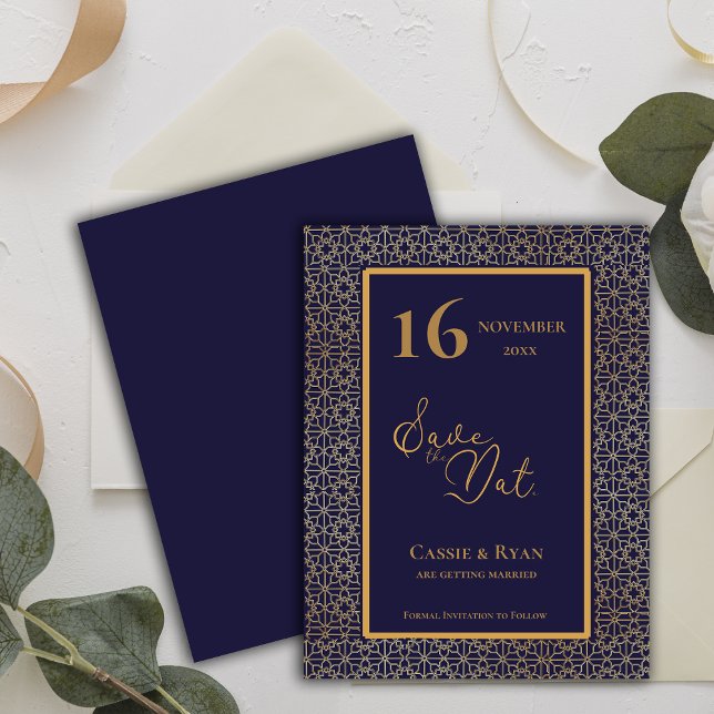   Intricate Design Blue Gold Wedding Save the Date Invitation (Intricate Design Blue Gold Wedding Save the Date Invitation)