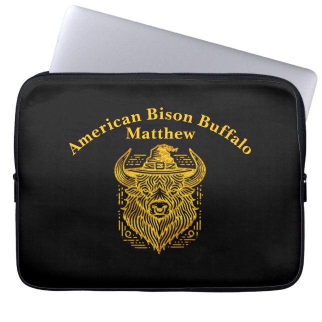 Intricate Design of a Bison With a Hat Laptop Sleeve (Front)