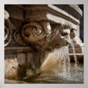 Intricate Details of Ancient Roman Fountain Sculpt Poster