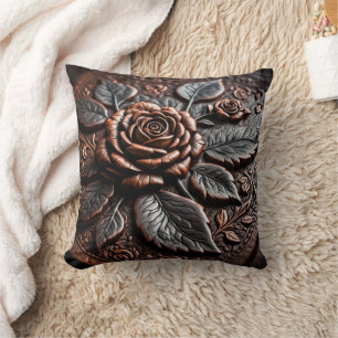 Intricate Elegant Rose Relief Sculpture Cushion