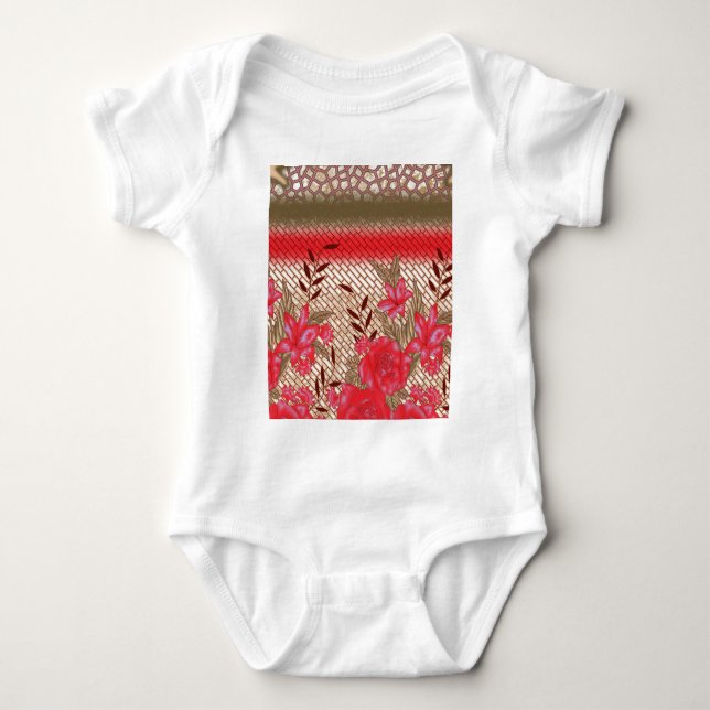Intricate fabric design featuring floral patterns  baby bodysuit (Front)