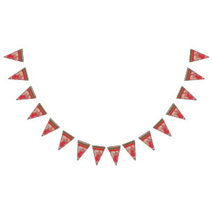 Intricate fabric design featuring floral patterns  bunting 