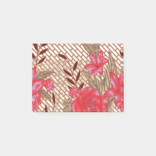 Intricate fabric design featuring floral patterns  post-it notes