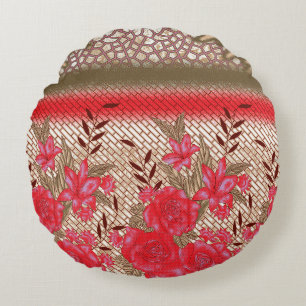 Intricate fabric design featuring floral patterns round cushion