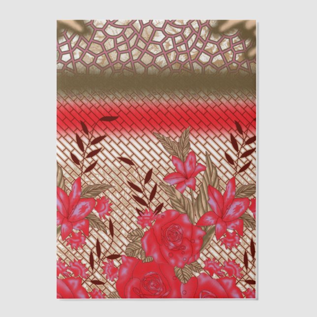 Intricate fabric design featuring floral patterns  vellum invitations (Front)