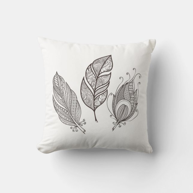 Intricate Feather Doodle Cushion (Front)
