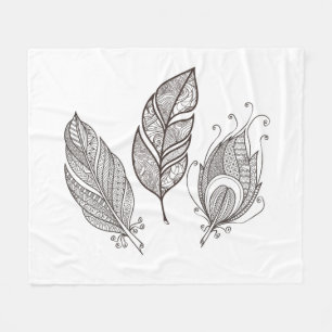 Intricate Feather Doodle Fleece Blanket