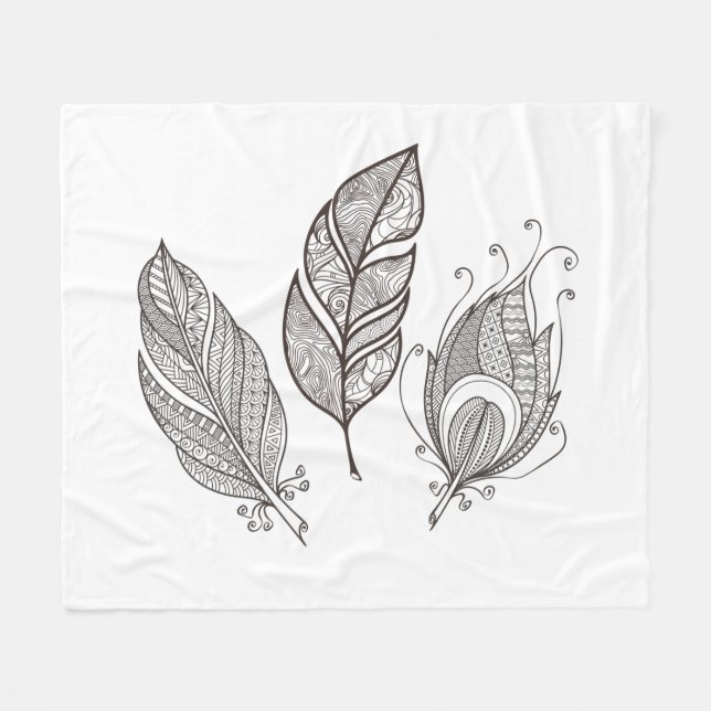 Intricate Feather Doodle Fleece Blanket (Front (Horizontal))