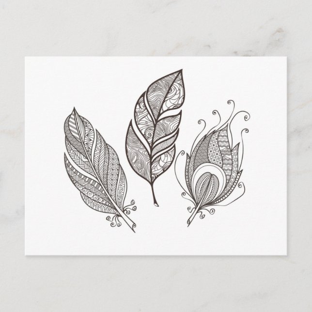 Intricate Feather Doodle Postcard (Front)