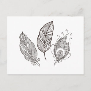 Intricate Feather Doodle Postcard