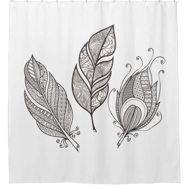 Intricate Feather Doodle Shower Curtain (Front)