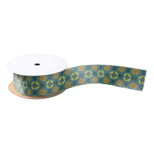 Intricate floral and geometric pattern with orange satin ribbon