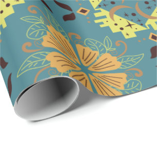 Intricate floral and geometric pattern with orange wrapping paper