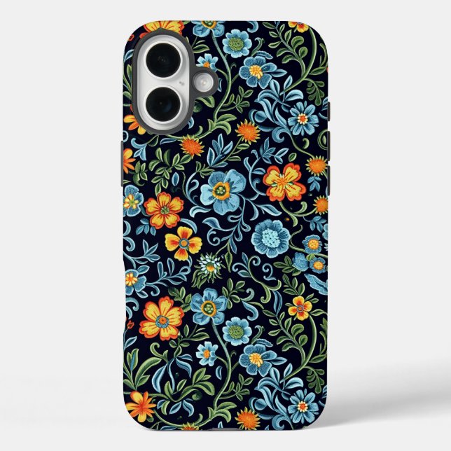 Intricate Floral Art: Blue and Orange Flowers  Case-Mate iPhone Case (Back)