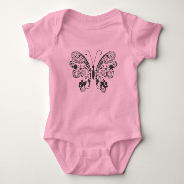 Intricate Floral Butterfly Baby Bodysuit (Front)