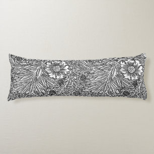 Intricate Floral Design in Black and White Body Cushion