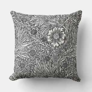 Intricate Floral Design in Black and White Cushion
