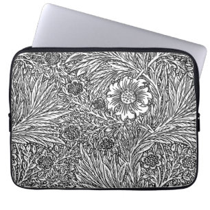 Intricate Floral Design in Black and White Laptop Sleeve