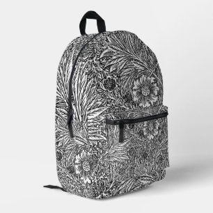 Intricate Floral Design in Black and White Printed Backpack