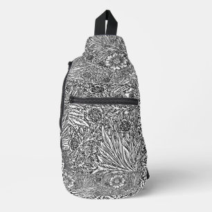 Intricate Floral Design in Black and White Sling Bag