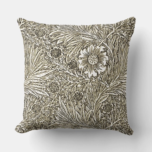 Intricate Floral Design in Brown and White Cushion (Front)