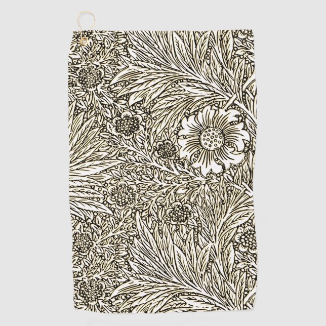 Intricate Floral Design in Brown and White Golf Towel (Front)