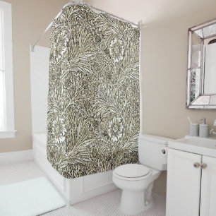Intricate Floral Design in Brown and White Shower Curtain