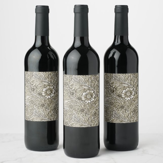 Intricate Floral Design in Brown and White Wine Label (Bottles)