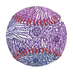 Intricate Floral Design in Purple Hues and White Baseball