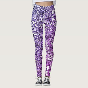 Intricate Floral Design in Purple Hues and White Leggings