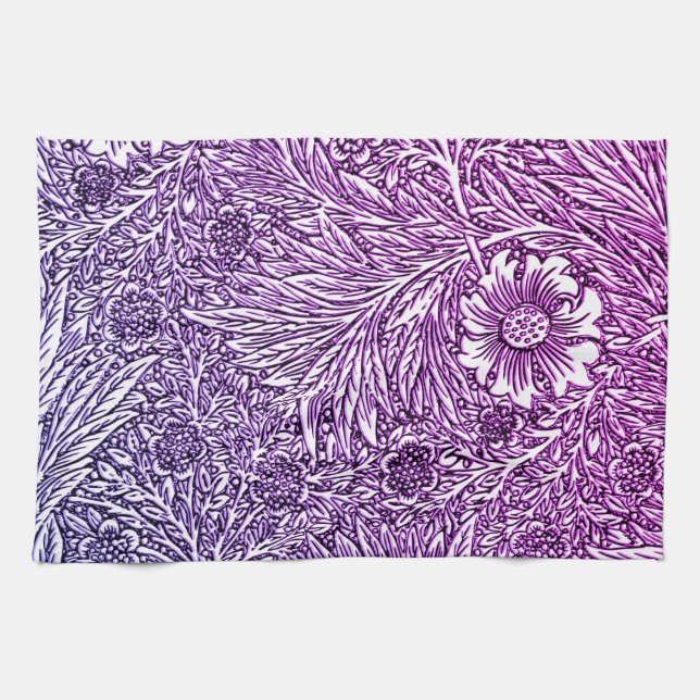 Intricate Floral Design in Purple Hues and White Tea Towel (Horizontal)