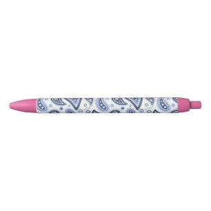 Intricate Floral Paisley Print Design Blue Ink Pen