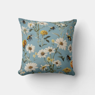 Intricate Floral Pattern With Bees. Cushion