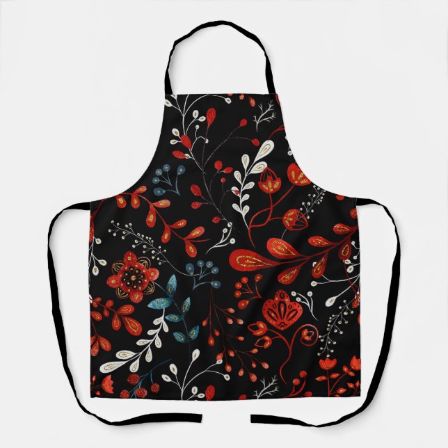 Intricate floral pattern with gold and white  apro apron (Front)
