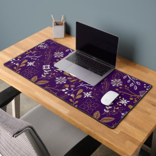 Intricate floral pattern with gold and white  desk mat