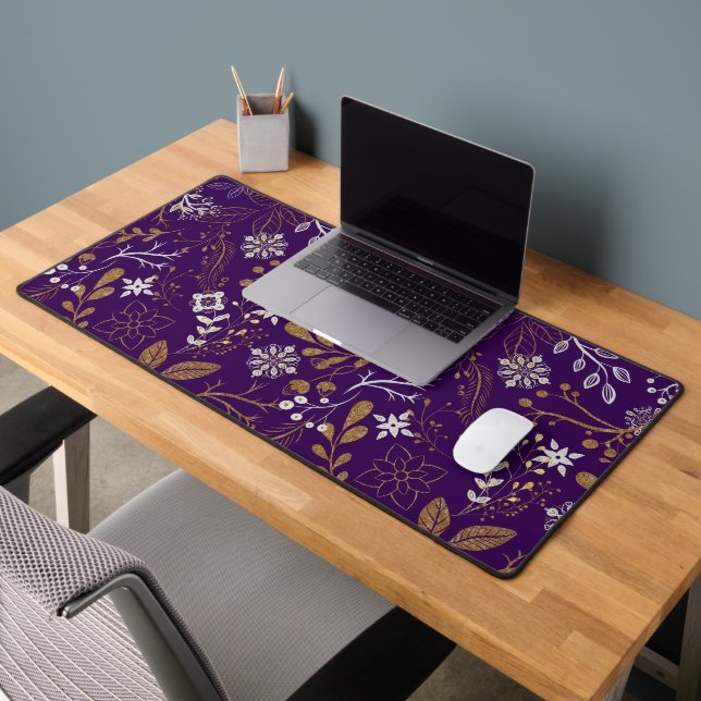 Intricate floral pattern with gold and white  desk mat (Office 2)