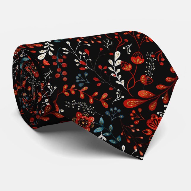 Intricate floral pattern with gold and white  neck tie (Rolled)