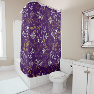 Intricate floral pattern with gold and white shower curtain