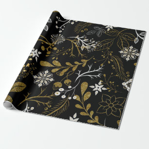 Intricate floral pattern with gold and white wrapping paper