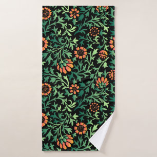 Intricate Floral Pattern with Green Leaves Bath Towel Set