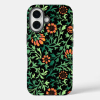 Intricate Floral Pattern with Green Leaves