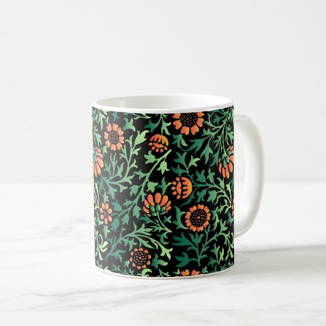 Intricate Floral Pattern with Green Leaves Coffee Mug (Front Right)