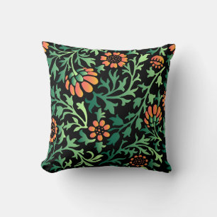 Intricate Floral Pattern with Green Leaves Cushion