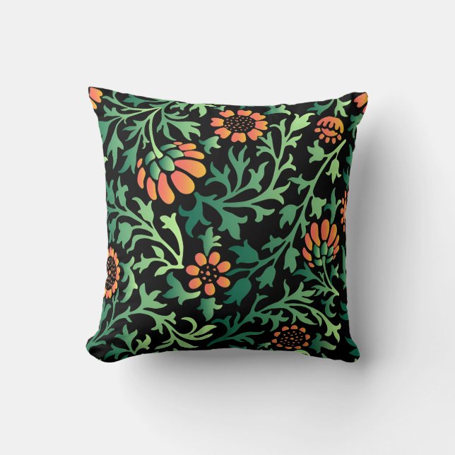 Intricate Floral Pattern with Green Leaves Cushion (Front)