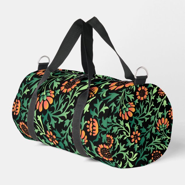 Intricate Floral Pattern with Green Leaves Duffle Bag (Left Corner)