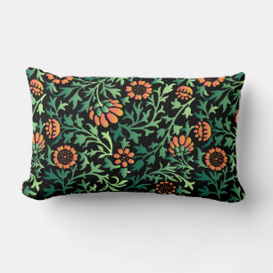Intricate Floral Pattern with Green Leaves Lumbar Cushion