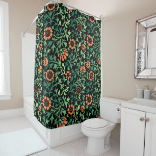Intricate Floral Pattern with Green Leaves Shower Curtain