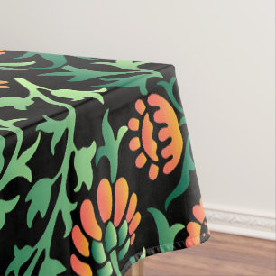 Intricate Floral Pattern with Green Leaves Tablecloth