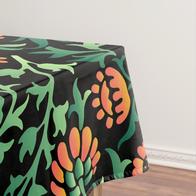 Intricate Floral Pattern with Green Leaves Tablecloth (In Situ)